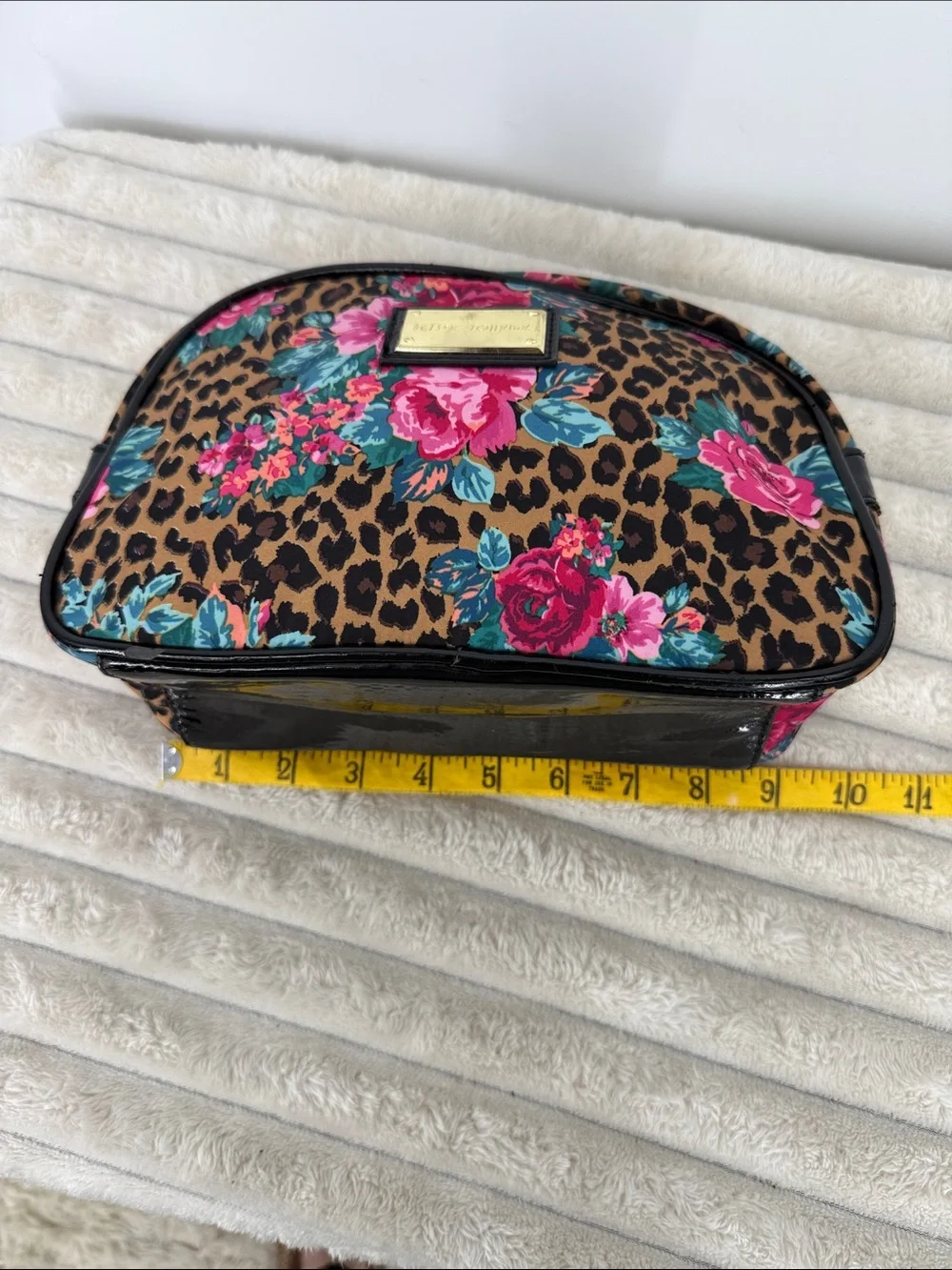 Betsey Johnson Leopard Floral Cosmetic Pouch - Pink, Teal & Brown